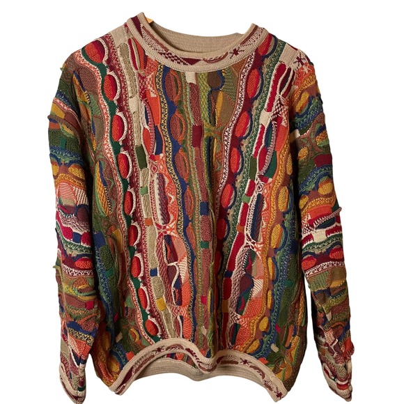 Vtg 90s Coogi Australia 3D Knit Sweater M Mercerised Cotton Colorful